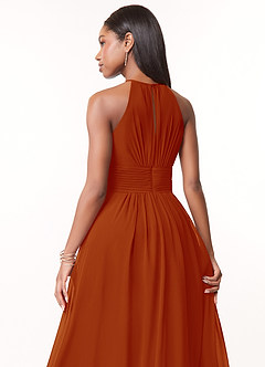 Azazie Bonnie Bridesmaid Dresses Paprika A-Line Keyhole Ruched Chiffon Dress image4