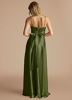 Azazie Oliana Bridesmaid Dresses Olive A-Line Pleated Metallic Satin Dress image3