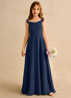 Azazie Puppy Girls Formal Flower Girl Dresses Dark Navy A-Line Pleated Chiffon Dress image5