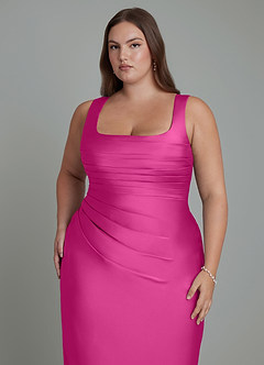 Azazie Agustina Vestidos de damas de honor Vestido Fucsia de Satén Elástico de Corte Sirena con Corsé image12