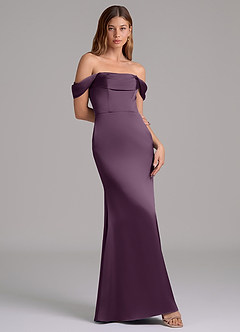 Azazie Miley Venta Final Vestido de Ciruela de Satén Elástico de Corte Sirena Convertible con Vestidos sin tirantes image1