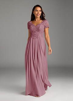 Azazie Dunja Vestidos para mãe da noiva Vestir Vintage Malva de Chiffon de Linha A com Renda image5