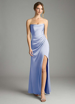 Azazie Leonis Abiti da Damigella Abito Convertibile Sirena in Raso Elasticizzato Plissettato Ghiaccio image5