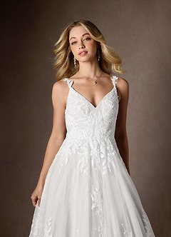 Azazie Delaina Wedding Dresses Diamond White A-Line V-Neck Sequins Tulle Dress image9