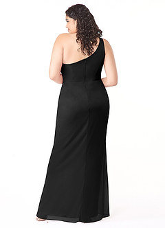 Azazie Cassia Final Sale Black Sheath One Shoulder Mesh Dress image8