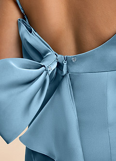 Azazie Lioren Junior Steel Blue Sheath Bow Stretch Satin Dress image6