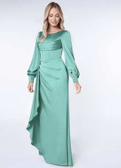 Azazie Raye Bridesmaid Dresses Aqua Mermaid Long Sleeve Stretch Satin Dress image3