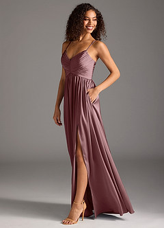 Azazie Alia Bridesmaid Dresses Vintage Mauve A-Line Pleated Stretch Satin Dress image6