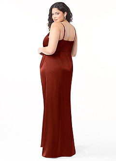 Azazie Maci Bridesmaid Dresses Terracotta A-Line V-Neck Pleated Stretch Satin Dress image8