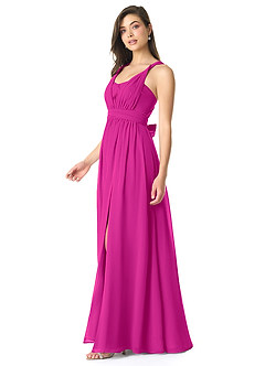 Azazie Olani Bridesmaid Dresses Fuchsia A-Line One Shoulder Chiffon Convertible Dress image4