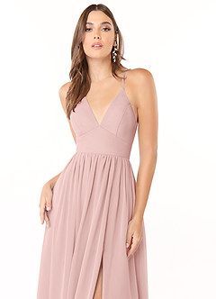 Azazie Aaida Robes de demoiselle d'honneur Robe Trapèze en Mousseline de soie Corset Rose Poudré image6