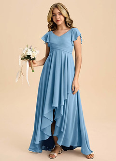 Azazie Caria Junior Steel Blue A-Line Pleated Chiffon Dress image6