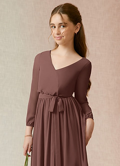 Azazie Angelica Junior Espresso A-Line Pleated Chiffon Dress image6