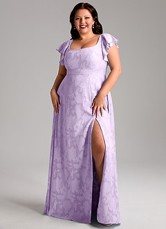 Azazie Bondi Bridesmaid Dresses Lilac A-Line Side Slit Floral Burnout Dress image7