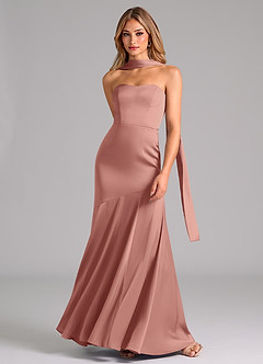 Azazie Shiloh Brautjungfernkleider Wandelbar Meerjungfrau-Linie Schulterfrei Stretch-Satin Kleid Rosettenrosa image4