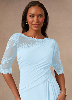 Azazie Dionysus Mother of the Bride Dresses Sky Blue A-Line Boatneck Lace Chiffon Dress image4