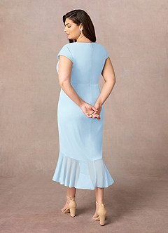 Azazie Renetta Mother of the Bride Dresses Sky Blue Sheath V-Neck Pleated Mesh Dress image11