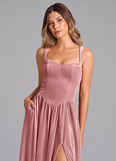 Azazie Francis Robes de demoiselle d'honneur Robe Trapèze en velours Corset Rose Poussiéreuse image6