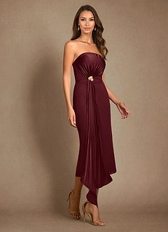 Azazie Dinanta Mother of the Bride Dresses Cabernet Column Pleated Chiffon Dress image7