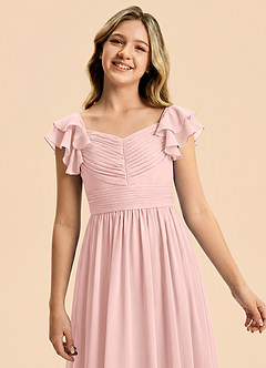 Azazie Anaya Junior Powder Pink A-Line Sweetheart Neckline Chiffon Dress image6