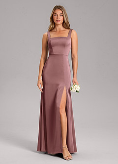 Azazie Frostine Bridesmaid Dresses Vintage Mauve A-Line Bow Stretch Satin Dress image3