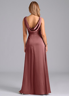 Azazie Karina Bridesmaid Dresses Amethyst A-Line Pleated Stretch Satin Dress image6