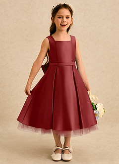 Azazie Josie Flower Girl Dresses Rust A-Line Pleated Matte Satin Dress image3