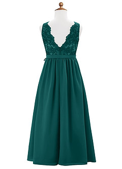 Azazie Elly Junior Peacock A-Line Lace Chiffon Dress image8