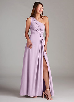 Azazie Brooke Bridesmaid Dresses Frosted Lilac A-Line One Shoulder Chiffon Dress image4