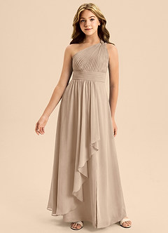 Azazie Skye Junior Taupe A-Line Pleated Chiffon Dress image4