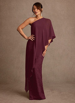 Azazie Wilma Mother of the Bride Dresses Cabernet Sheath One Shoulder Floral Burnout Dress image3