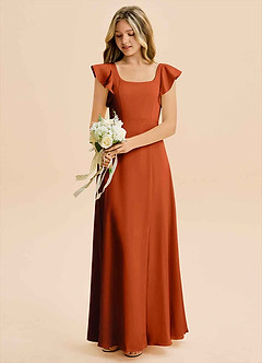 Azazie Bondi Junior Paprika A-Line Side Slit Stretch Satin Dress image5