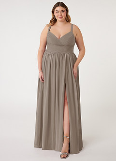Azazie Chanel Bridesmaid Dresses Taupe A-Line Pleated Chiffon Dress image8