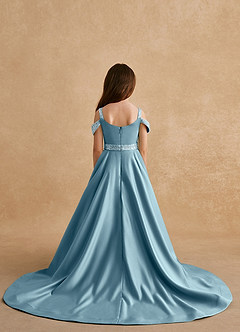Azazie Jodi Flower Girl Dresses Moody Blue A-Line Matte Satin Dress image2