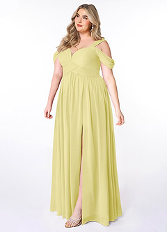 Azazie Lianne Bridesmaid Dresses Lemon Sorbet A-Line Off the Shoulder Chiffon Dress image3
