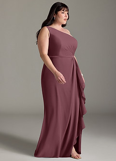 Azazie Liza Bridesmaid Dresses Sangria Mermaid One Shoulder Chiffon Dress image14