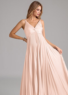 Azazie Raychelle Robes de demoiselle d'honneur Robe Trapèze en Satin extensible Plissée Rose Pâle image7