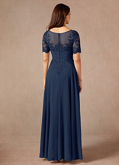 Azazie Raissa Mother of the Bride Dresses Dark Navy A-Line Lace Chiffon Dress image2