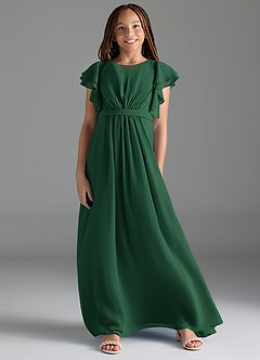 Azazie Daphne Junior Abito A-Line in Chiffon Plissettato Verde Scuro image1