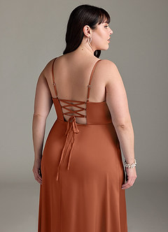 Azazie Marchella Bridesmaid Dresses Cedar Rose A-Line Corset Stretch Satin Dress image12