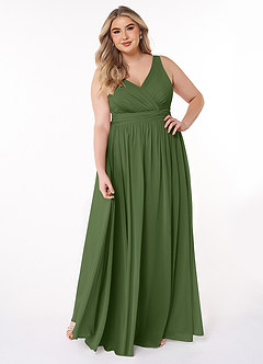 Azazie Kora Brautjungfernkleider A-Linie Plissee Chiffon Kleid Olivgrün image7