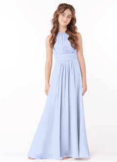 Azazie Bonnie Junior Abito A-Line in Chiffon Plissettato Ghiaccio image1