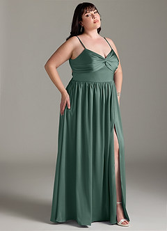 Azazie Zeya Bridesmaid Dresses Eucalyptus A-Line Pleated Stretch Satin Dress image11