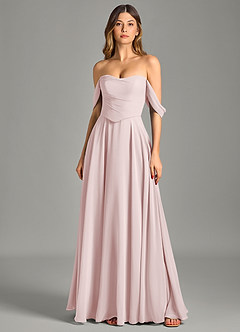 Azazie Chelsey Vestidos de damas de honor Vestido de Rosa Rubor de Gasa de Corte en A Convertible con Vestidos sin tirantes image6