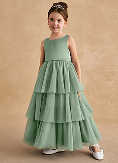 Azazie Megallie Flower Girl Dresses Matcha A-Line Bow Tulle Dress image2