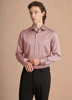 front Julian Dusty Rose Stretch Satin Dress Shirt