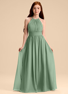 Azazie Malone Junior Robe Trapèze en Mousseline de soie Plissée Matcha image1