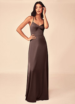 Azazie Mei Abiti da Damigella Abito A-Line in Raso Elasticizzato con Scollo a V Ganache image5