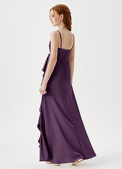 Azazie Kaylee Junior Robe Trapèze en Satin extensible avec ceinture Prune image5
