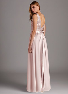 Azazie Elly Bridesmaid Dresses Blushing Pink A-Line Lace Scoop Neck Chiffon Dress image5